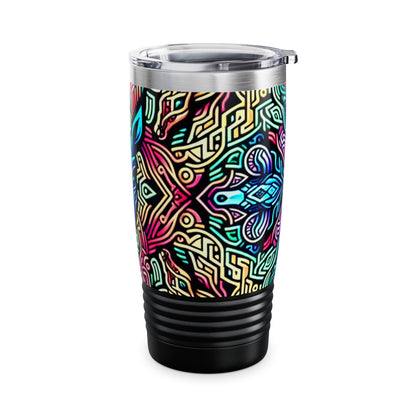 Elegant presentation of the Vibrant Neon Stainless Steel Tumbler by Dazzling Dreams Studio, complete with a clear push-on lid, perfect for modern hydration.