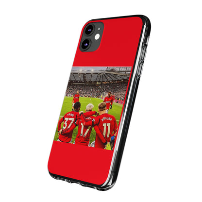 Side view of the Manchester United Mainoo Garnach Hojlund Soft Phone Case showcasing an exquisite design with team spirit, ideal for the fashionable soccer supporter.