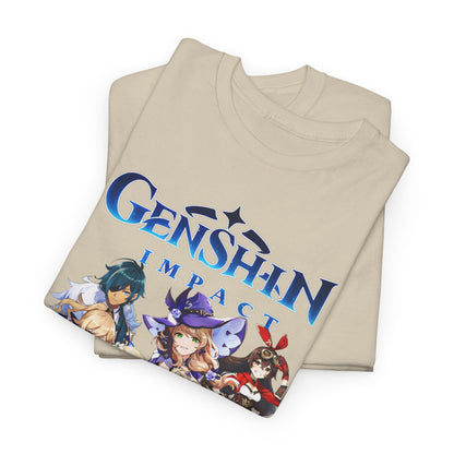 A folded Genshin Impact T-Shirt, highlighting its premium fabric and artistic design, ideal for showcasing your passion for fantasy gaming in a sophisticated manner.