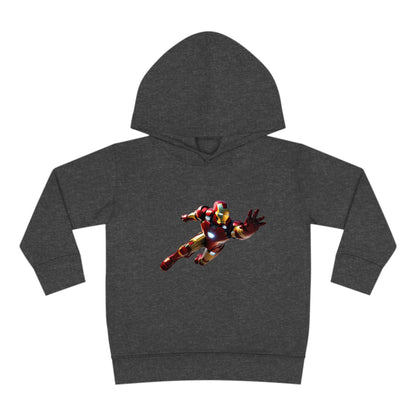 Kids Unisex Iron Man in Flight Hoodie in dark grey, featuring the dynamic Iron Man graphic, designed for children aged 2-5 years who love comfort and style.
