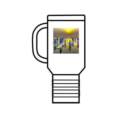 40oz Fantasy Paddleboarding Insulated Travel Mug in sleek monochrome design, elegantly displaying a paddleboarding image for lovers of adventure.
