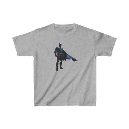 Kids Batman Heavy Cotton T-Shirt in elegant grey showcasing the iconic Batman graphic, ideal for fashionable superhero escapades.