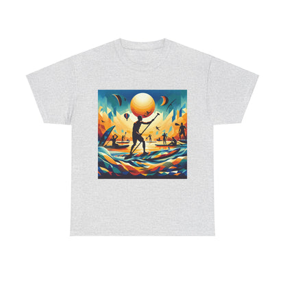 Flat lay of the Luxury Paddleboarding Scene T-Shirt by Dazzling Dreams Studio, highlighting its unique paddleboarding design and premium quality.
