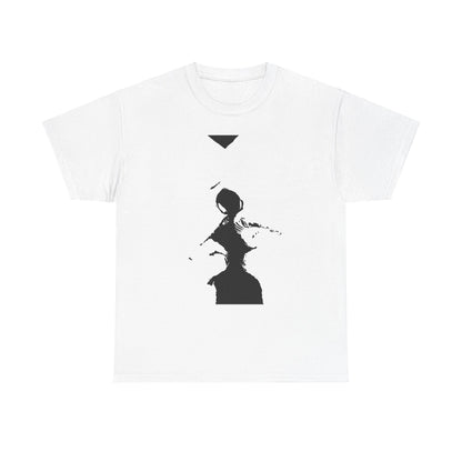 Elegant unisex graphic t-shirt showcasing a captivating black and white abstract design, perfect for expressing individuality and charm in a stylish manner.