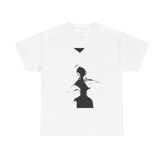 Elegant unisex graphic t-shirt showcasing a captivating black and white abstract design, perfect for expressing individuality and charm in a stylish manner.