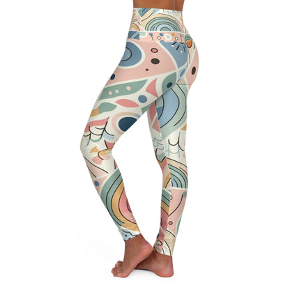 Stylish geometric patterns on vibrant pastel leggings from Dazzling Dreams Studio, perfect for elevating any outfit.