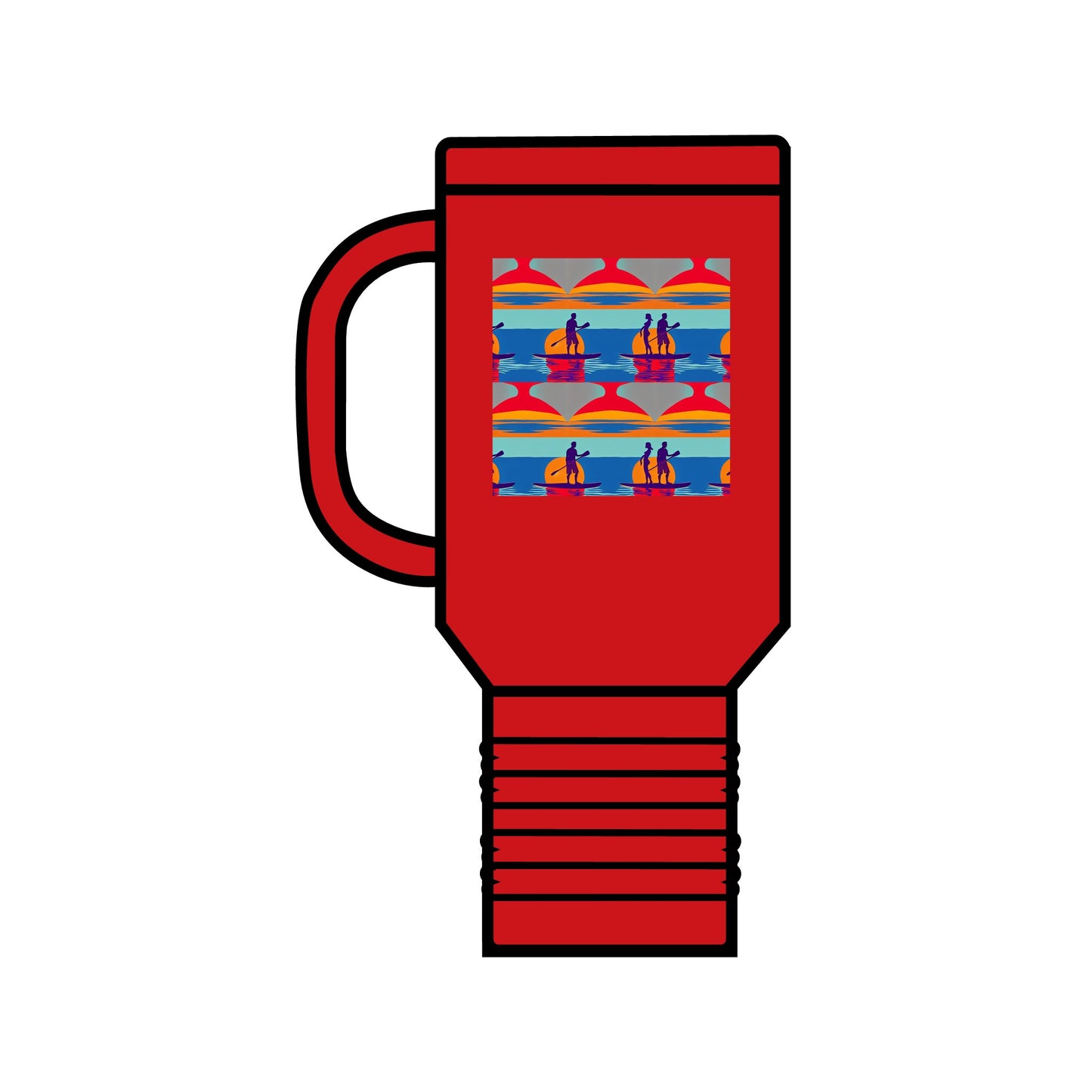 Fantasy Paddleboarding 40oz Insulated Travel Mug in vibrant red, showcasing a stylish paddleboarding design, perfect for adventures with a premium stainless steel finish.