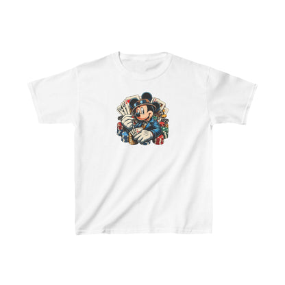 Elegant Child's Mickey Mouse Poker Unisex Graphic Tee Shirt showcasing Mickey Mouse in a charming casino setting, ideal for fashionable kids.
