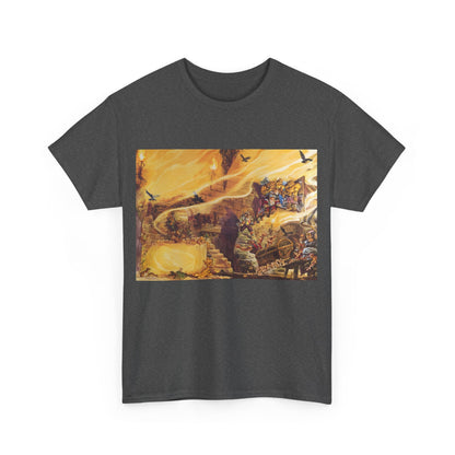 Discworld Color of Magic Graphic Unisex T-Shirt showcasing vibrant artwork featuring iconic characters and fantasy elements, perfect for literary enthusiasts.