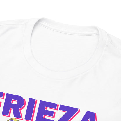 Close-up view of the luxurious collar of a Dragon Ball Z Frieza T-shirt, showcasing premium stitching and fabric quality, perfect for refined anime apparel.