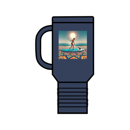 Fantasy Paddleboarding 40oz Insulated Stainless Steel Travel Mug in navy blue, featuring a stylish design with a paddleboarder and stunning scenery, perfect for luxury outdoor experiences.