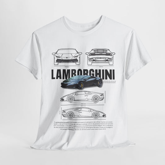 T-Shirt Design Featuring Lamborghini Huracán Technical Drawing Spec Unisex Mens