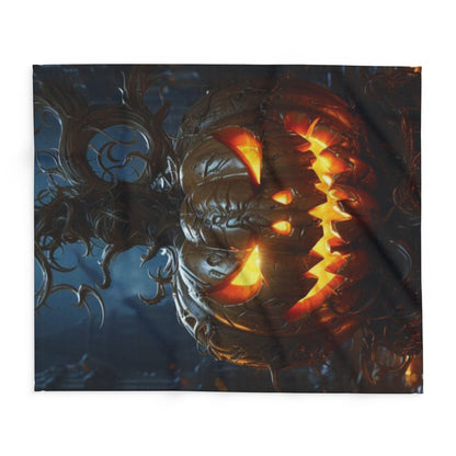 Stunning close-up of the Decorative and Warm Halloween Spooky Arctic Fleece Blanket, featuring a detailed pumpkin motif, embodying luxury and seasonal spirit.