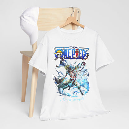 Chic One Piece t-shirt with Edward Newgate graphic, thoughtfully arranged with a cap for a fashionable look.