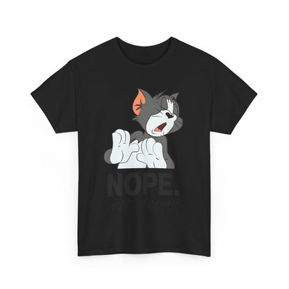 Tom & Jerry Unisex Graphic Tee: 'NOPE' Cat Print displayed in a sophisticated black colour, featuring a cartoon cat expressing a cheeky attitude, ideal for casual elegance.