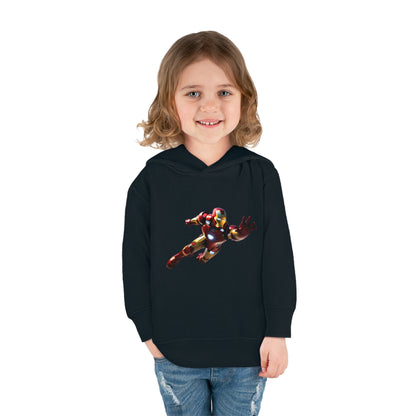 Child wearing Kids Unisex Iron Man in Flight Hoodie, enjoying the bold superhero design, perfect for ages 2-5 years.