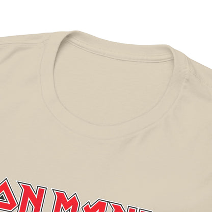 Close-up of the neckline of the Iron Mando Graphic Tee, highlighting the luxurious fabric quality and intricate design elements that celebrate Star Wars culture.