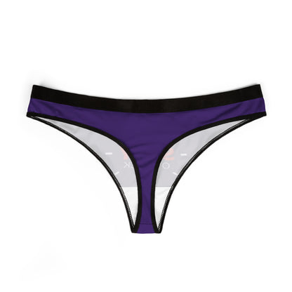 Elegant purple women's thong featuring minimalistic design, highlighting playful text for cheeky charm.
