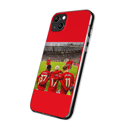 Sleek Manchester United Mainoo Garnach Hojlund Soft Phone Case with vibrant team graphic, ideal for expressing loyalty on game days.