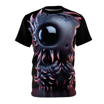 Frightmare Doodlestein T-Shirt showcasing photorealistic colourful space creatures by Dazzling Dreams Studio on a black background, perfect for stylish horror enthusiasts.