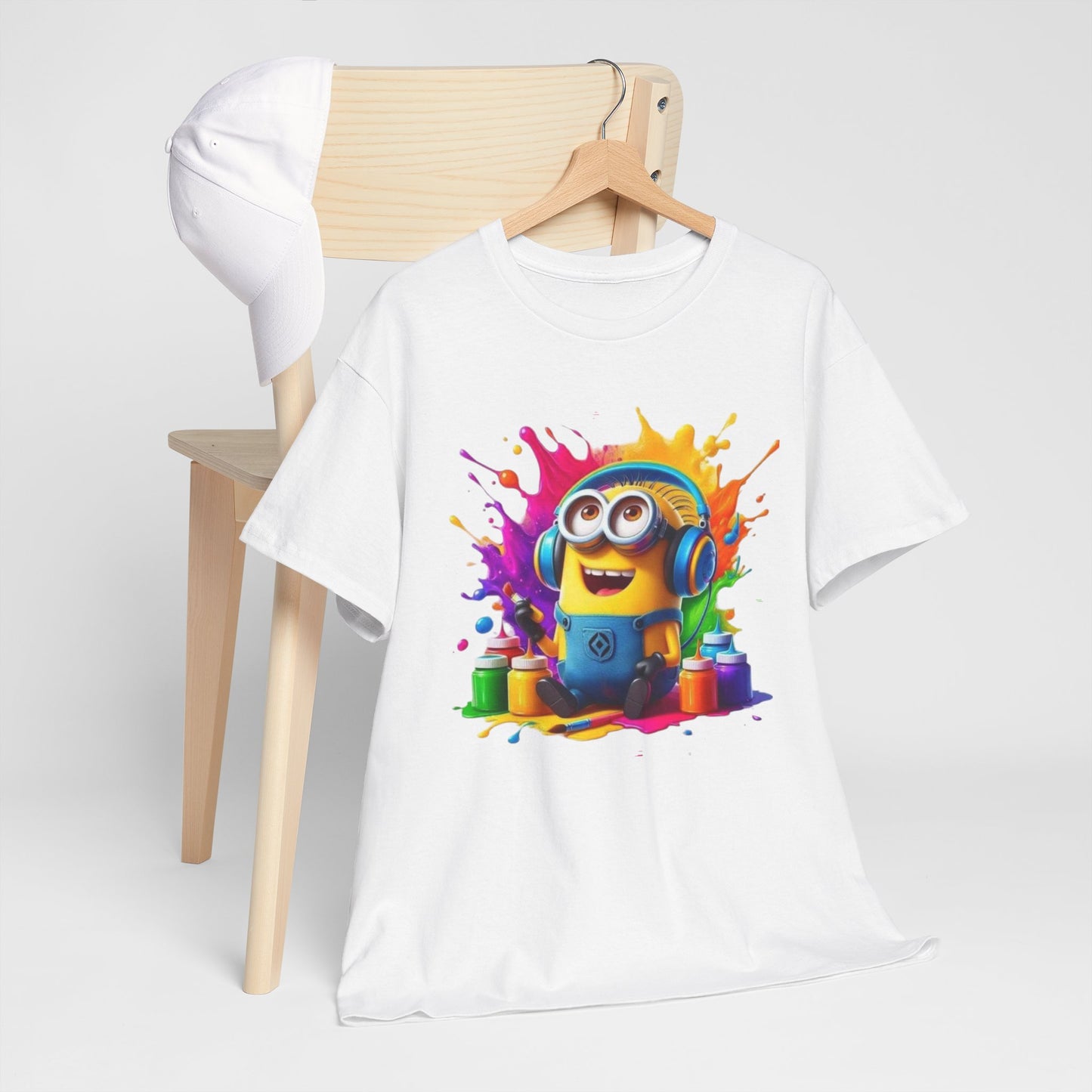 Men's Funny Minion Paint Splash T-Shirt, Cartoon Art Unisex Tee, Colorful Design