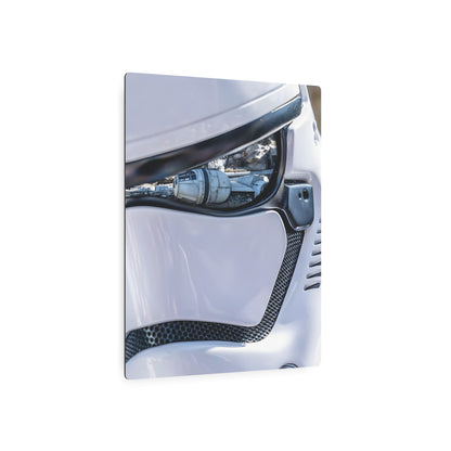 Luxurious Stormtrooper Metal Art Poster featuring a detailed view of the famous Star Wars character's helmet, crafted from high-quality materials perfect for enhancing home or office aesthetics.