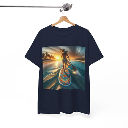 Dynamic view of the Luxury Paddle Board T-Shirt with an engaging paddleboarding graphic, created by Dazzling Dreams Studio for water lovers and adventurers.