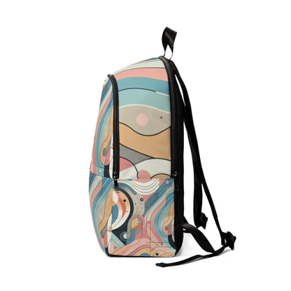 Open view of the FusionFit Core Dynamics Pastel Geometric Backpack by Dazzling Dreams Studio, featuring spacious compartments and a padded laptop section, perfect for both comfort and elegance.