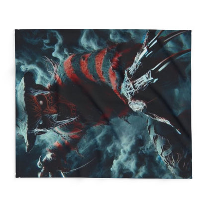 Soft and decorative Halloween Freddy Kruegar Nightmare On Elm Street Arctic Fleece Blanket spread out, showcasing its spooky design ideal for Halloween décor.