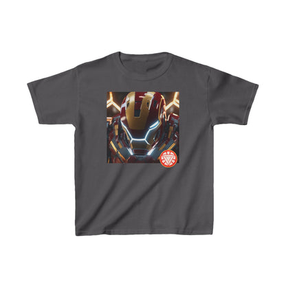 Kids Iron Man Heavy Duty Tee with Hulk Graphic in charcoal displaying the iconic Iron Man logo, an exquisite choice for young Marvel enthusiasts.