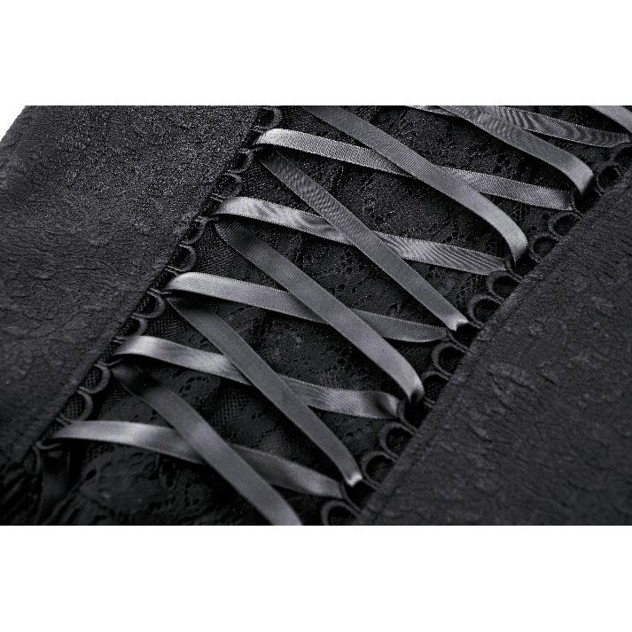 Close-up of the lace trim on the Kelilah Hi-Low Dress, highlighting its luxurious gothic design.