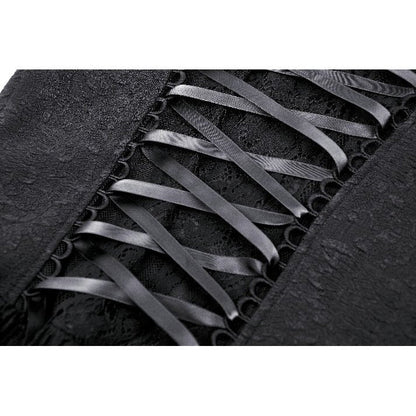 Close-up of the lace trim on the Kelilah Hi-Low Dress, highlighting its luxurious gothic design.