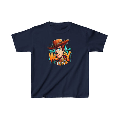 Unisex Children's Woody Toy Story Graphic Cotton Tee in deep navy, showcasing a lively Woody character, ideal for adding a fun twist to children's outfits.
