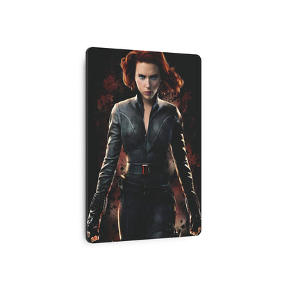 Close-up view of the Marvel Black Widow Metal Art Poster, highlighting the exquisite matte finish and vibrant colours that bring the artwork to life.