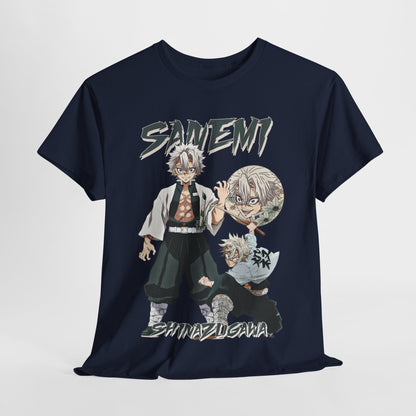 Chic front display of the Sanemi Shinazugawa t-shirt with a captivating illustration and striking typography for anime enthusiasts.