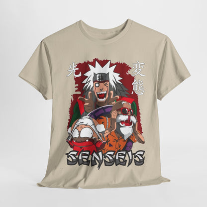 Elegantly styled beige t-shirt showcasing a striking anime graphic design, featuring dynamic characters that radiate personality and charm, a must-have for any fashion-forward wardrobe.