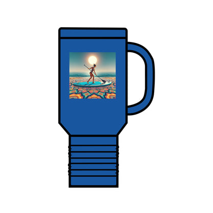 Sophisticated blue Fantasy Paddleboarding 40oz Insulated Stainless Steel Travel Mug featuring an enchanting paddleboarding image, ideal for style and function.