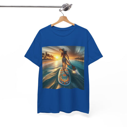 Premium quality fabric of the Luxury Paddle Board T-Shirt showcased, designed by Dazzling Dreams Studio for outdoor adventures.