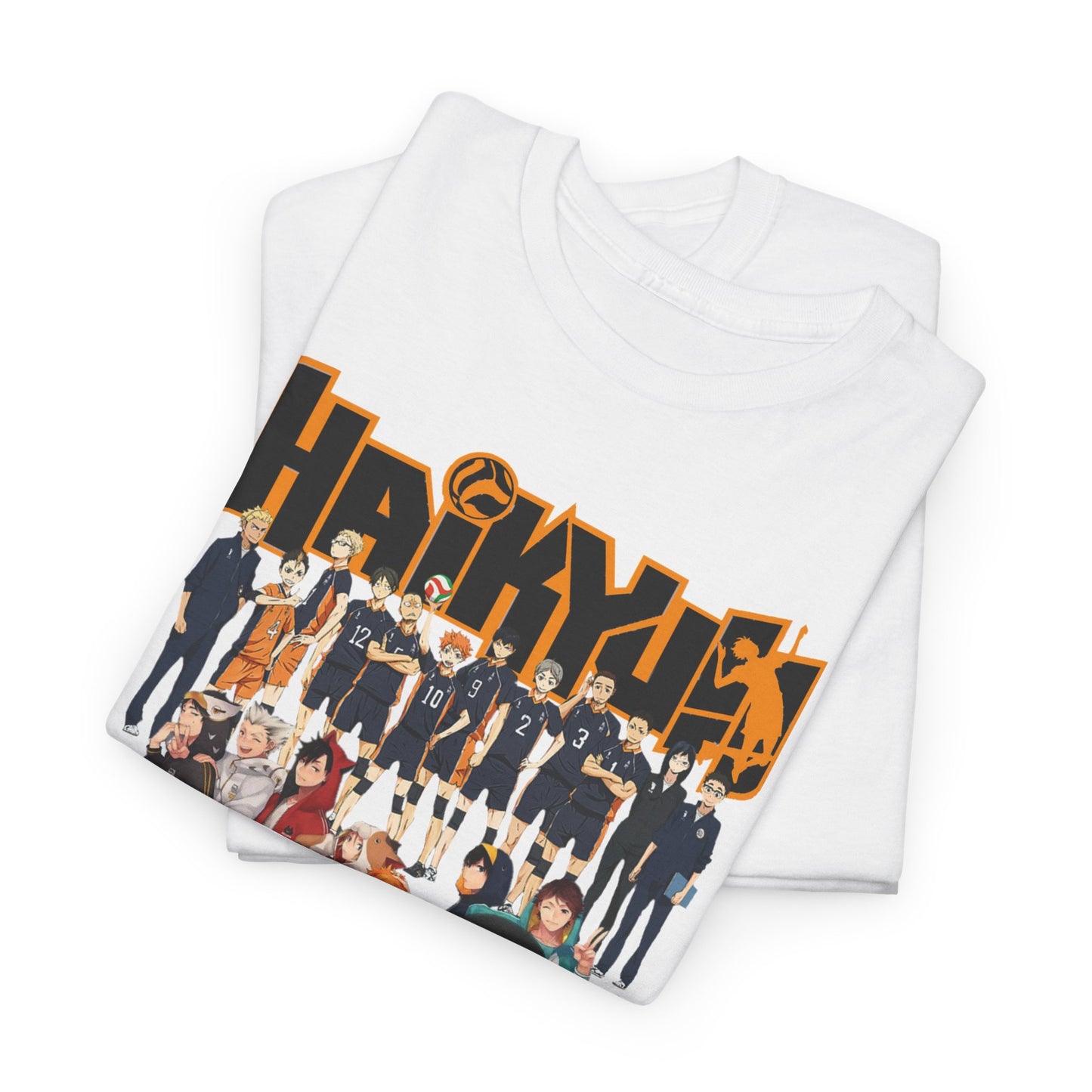 Stylish folded Haikyuu!! All-Stars T-shirts featuring striking illustrations of beloved characters, a must-have for discerning anime collectors.