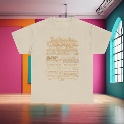 Once Upon a Time Graphic T-Shirt - Vintage Unisex Cotton Tee in cream highlighting a galactic adventures print adorned with intricate design and narrative flair.