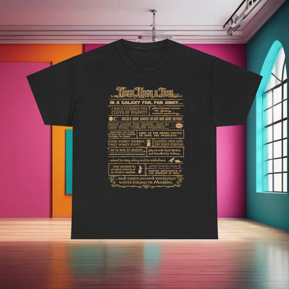 Elevate your wardrobe with the Once Upon a Time Graphic T-Shirt, presented in an artistic environment, highlighting its unique galactic adventures print and vintage appeal.