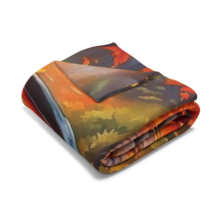Folded Decorative and Warm Halloween Spooky Arctic Fleece Blanket displaying a rich autumn-themed design, ideal for adding a luxurious touch to your Halloween decor.