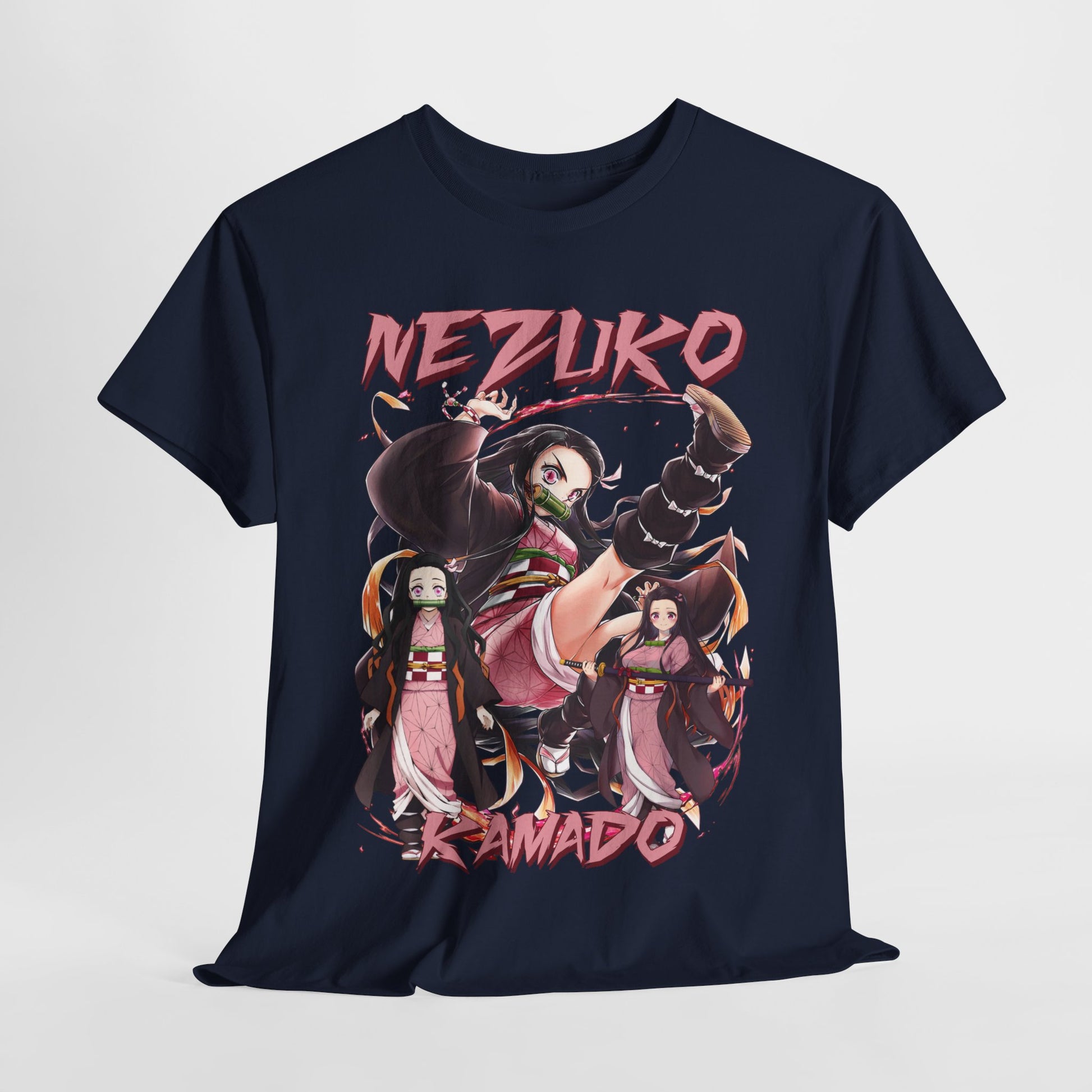 Sophisticated Nezuko Kamado T-Shirt presented in a stylish display, illustrating striking anime artwork of Nezuko, perfect for enhancing upon any wardrobe.