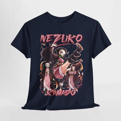 Sophisticated Nezuko Kamado T-Shirt presented in a stylish display, illustrating striking anime artwork of Nezuko, perfect for enhancing upon any wardrobe.