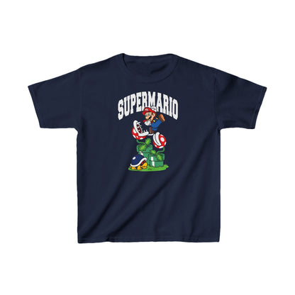 Unisex Kids Game Character Cotton T-Shirt Tee in Navy featuring playful Super Mario illustration, an exquisite choice for gaming enthusiasts.