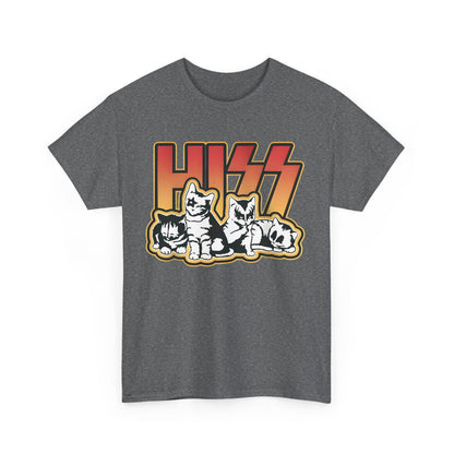 Sophisticated Hiss Cats Rock Band Star Wars Graphic T-Shirt adorned with whimsical cat illustrations, perfect for elevating casual fashion.