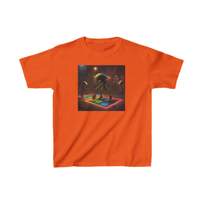 Kids Heavy Cotton Tee With Cute Aliens in vibrant orange, featuring playful alien graphics, perfect for igniting imagination and fun.