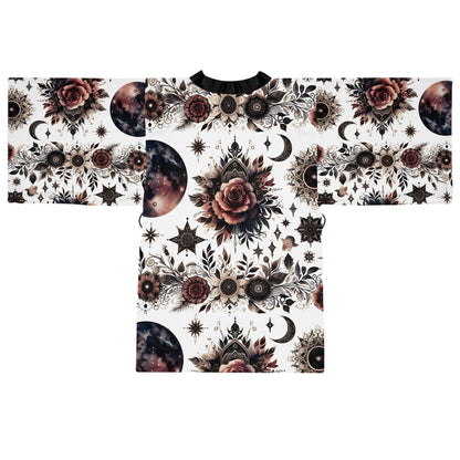 Elegant Floral Kimono Robe - Women's Robe featuring beautiful floral and celestial prints, designed with comfort and style for a luxurious lounging experience.