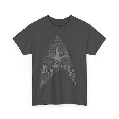 Sleek Star Trek Federation Logo Art Graphic Unisex T-Shirt Tee, featuring a classic grey background, embodying luxury and fandom for avid Trekkies.