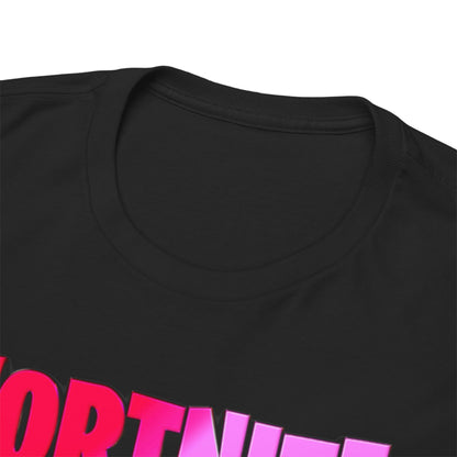 Detailed close-up of the neckline of a high-quality Fortnite T-shirt, crafted for ultimate comfort and style in gaming fashion.